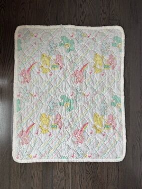 Vintage 1985 Care Bears Quilted Baby Blanket 32X40